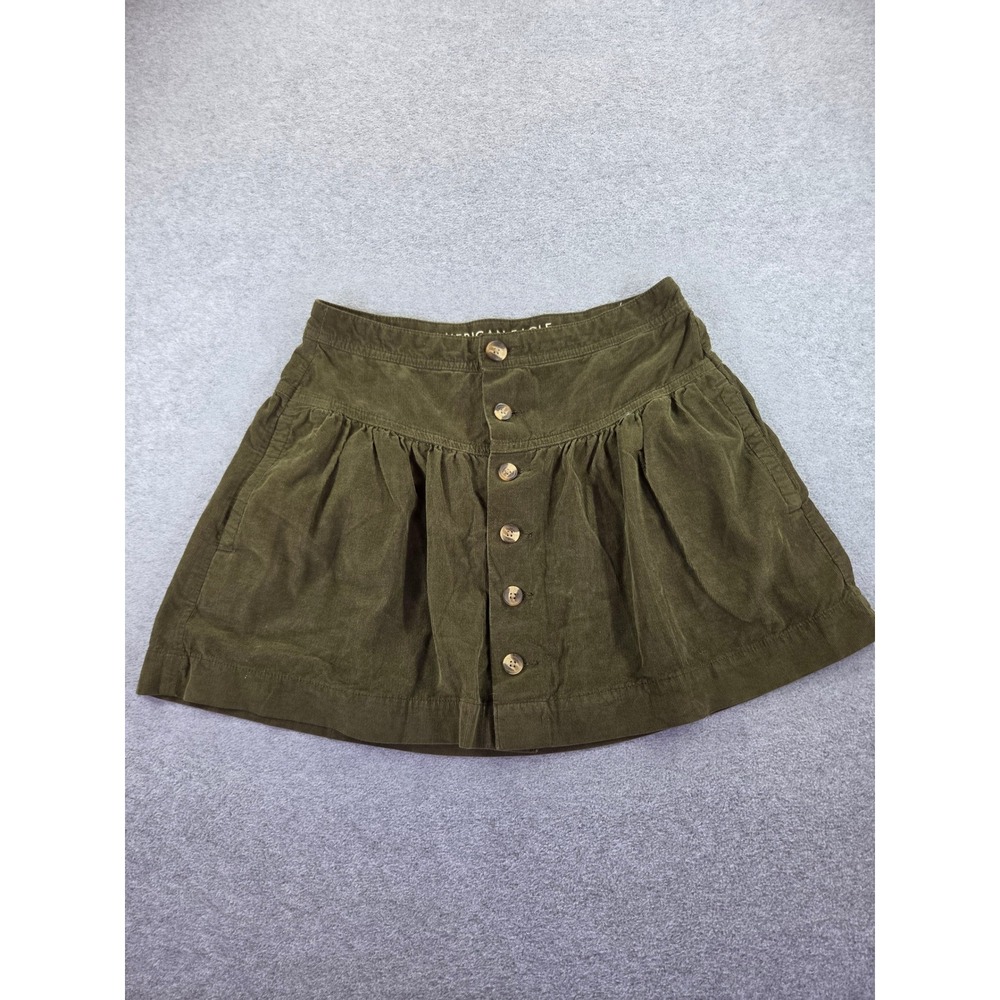 American Eagle Green Corduroy Button Front Mini Skirt Size 6 Fall Retro Boho